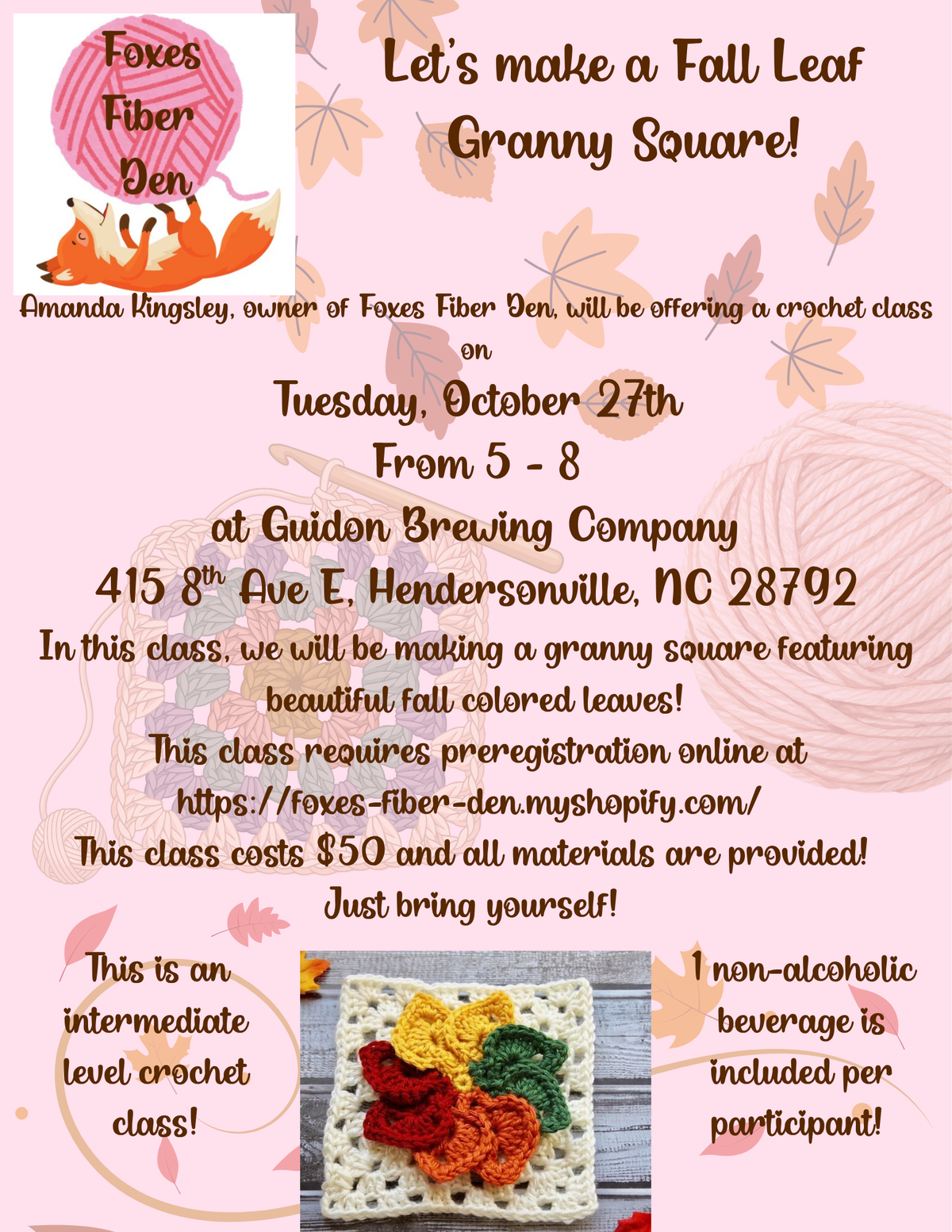 October 27th Fall Leaf Granny Square Class