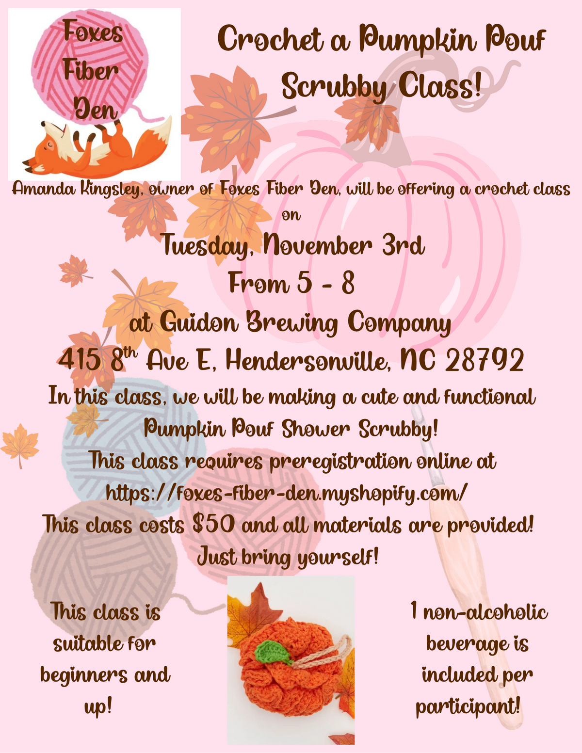 November 3rd Pumpkin Pouf Scrubby Crochet Class