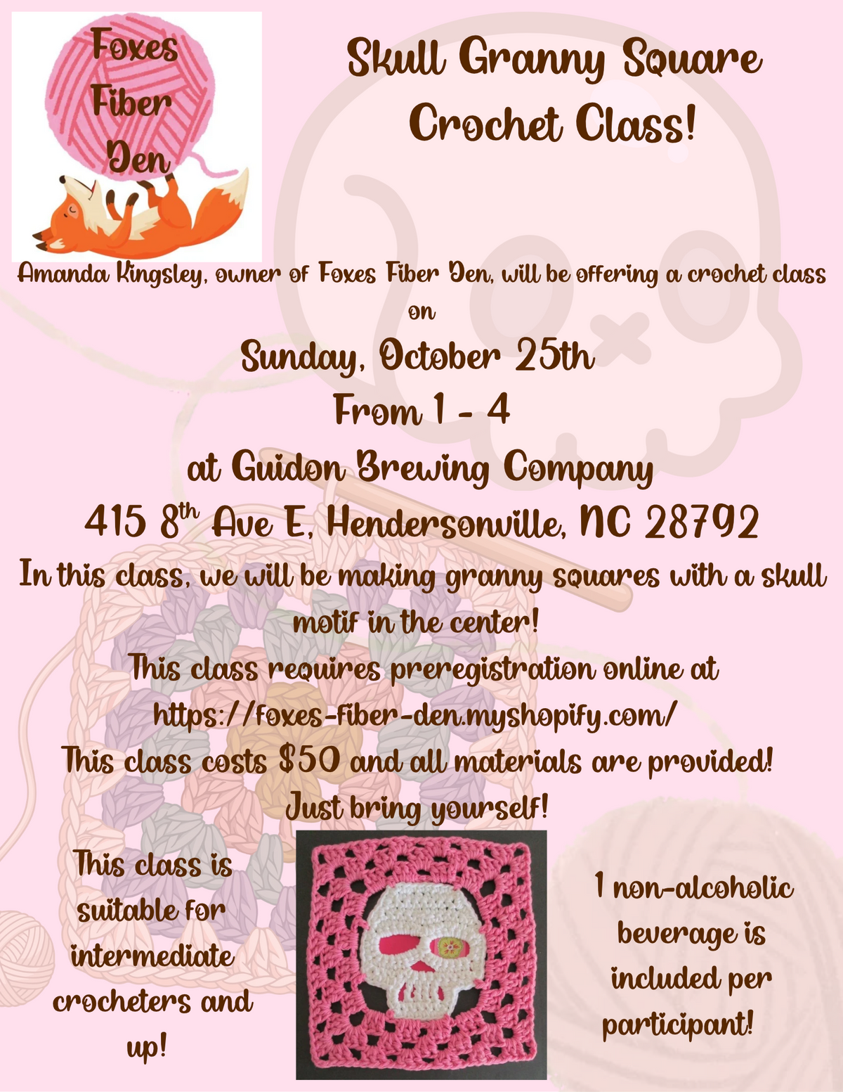 October 25th Skull Granny Square Crochet Class